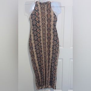 Snake Printed Halter-neck Midi Dress